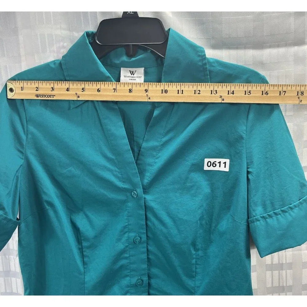Worthington Shirt Womens Color Green Size MButton Up ShortSleeve Collared Casual - Picture 3 of 16